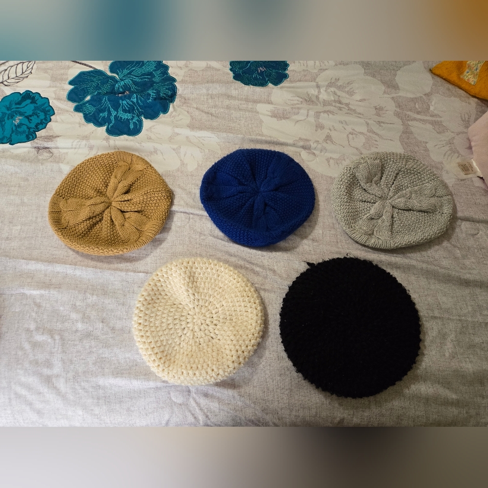 Stylish Women's Beret Bundle - Tan, Blue, Gray, Cream, Black